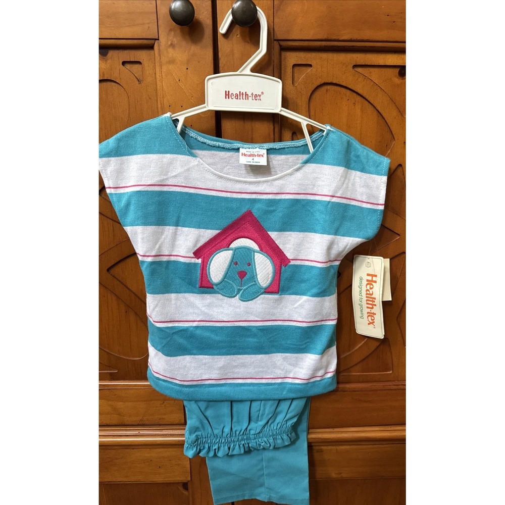 Vtg Health-Tex 4T NWT 1990 girls top pants outfit Mint cond USA Orig Hanger